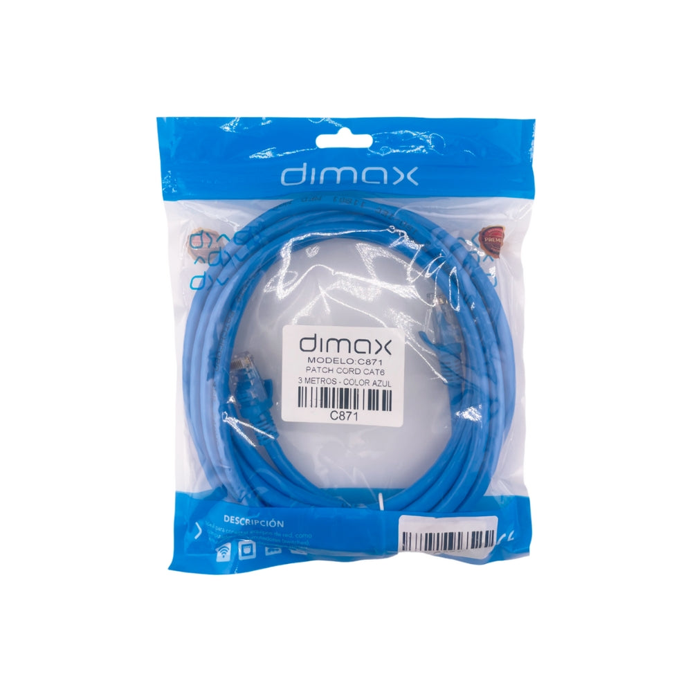 Patch Cord Dimax Cat6 de 3.0 Metros color Azul C871