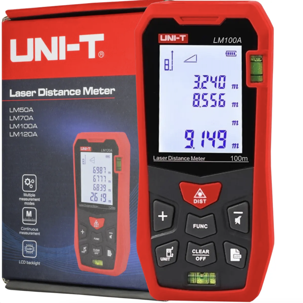 Medidor de Distancia Uni-t Hasta 100 metros Pantalla de 2 Pulgadas Precision hasta 2mm LM100A