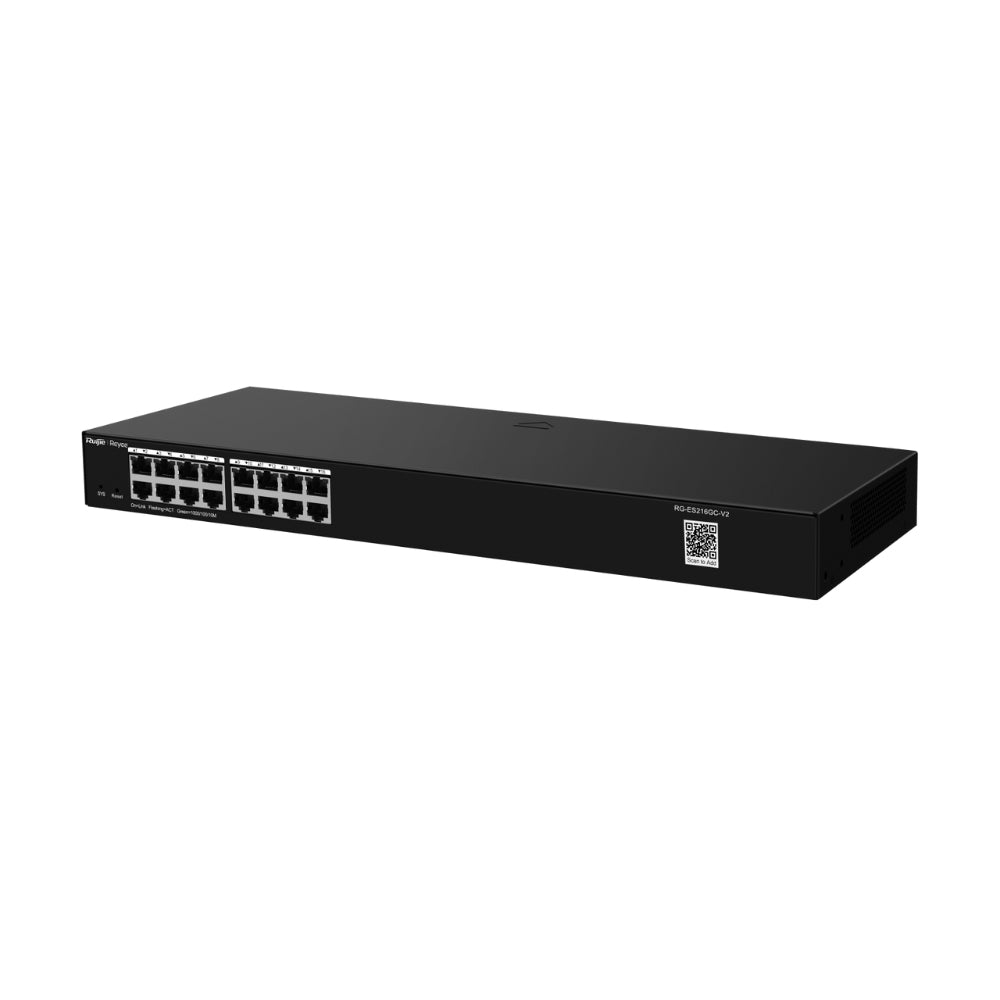 Switch Ruijie Smart Cloud Administrable 16 Puertos Gigabit Reconoce Camara IP NVR Configuracion VLAN Alarma fuera de Linea IPC Rackeable 19" RG-ES216GC-V2
