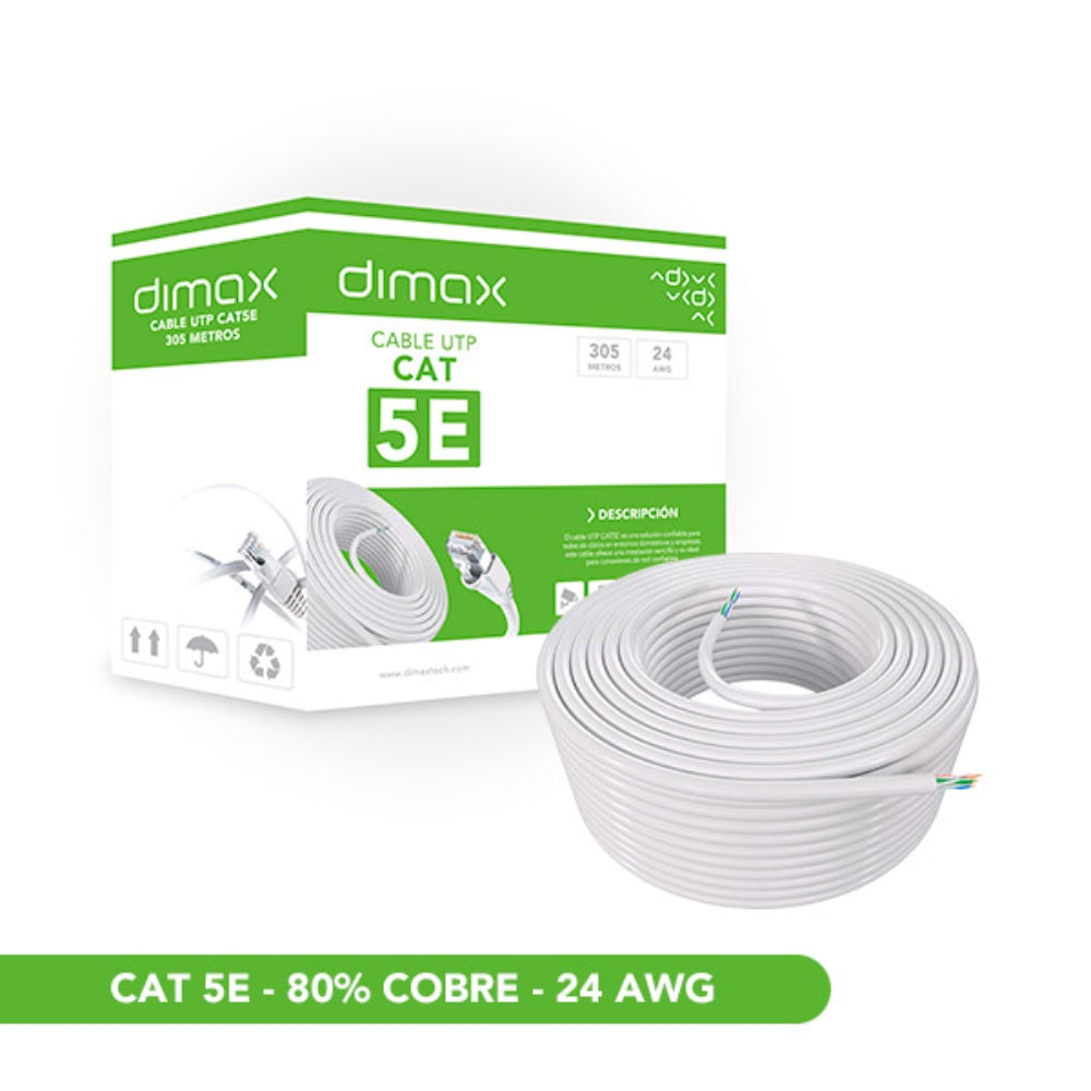 Cable Ethernet UTP Dimax Categoria 5E 24AWG 80% Cobre Longitud 305 Metros color Blanco c721