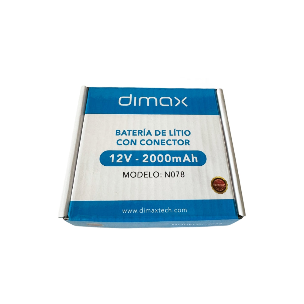 Bateria de Litio Dimax con Conector 12V 2Amp Incluye Conectores Multiple Uso Funciona para Equipos de CCTV N078