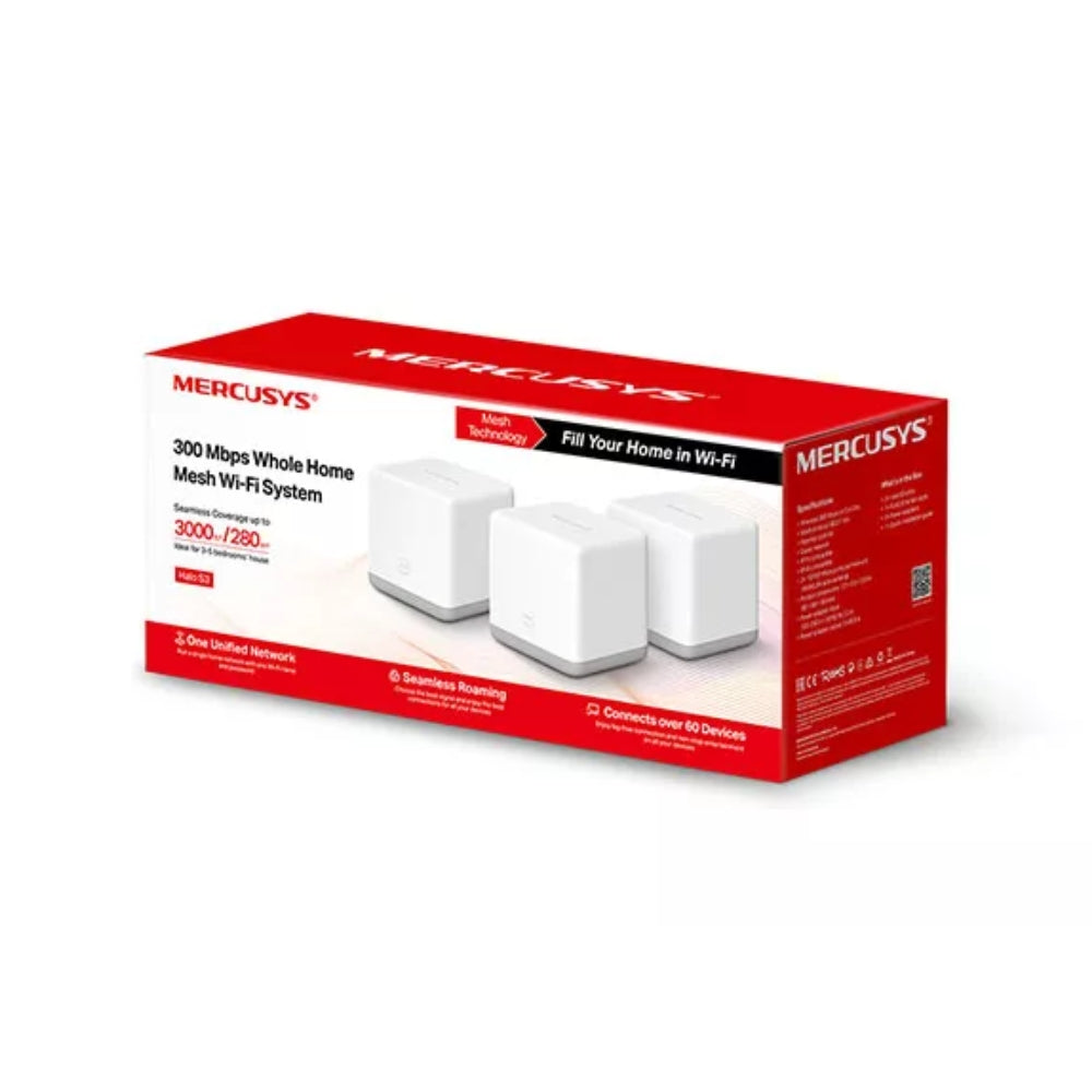 Sistema Mercusys WiFi Mesh S3 N300 2.4GHz 2 Puertos 10/100Mbps 2 Antenas Internas +40 Dispositivos Conectados Control Parental HALO S33-PACK