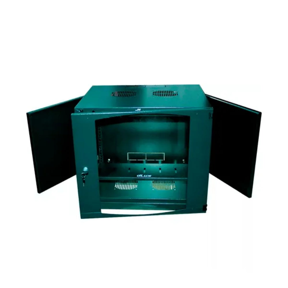 Gabinete Dimax 9U 500x450x600mm SOHO Puerta de Cristal Puertas Laterales Desmontables Capacidad 60Kg color Negro GAB-9U-SE