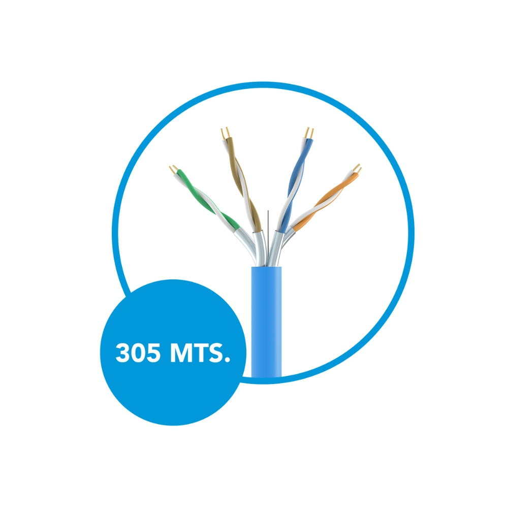 Cable Ethernet FTP Dimax Categoria 6A 100% Cobre Lontigud 305 Metros 23AWG 4Pares 0.56mm PVC+CM Certificacion UL Carrete de Madera Z023