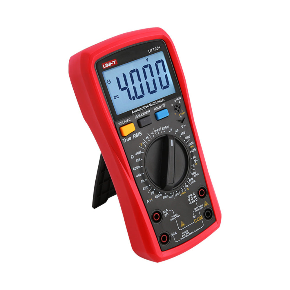 Multimetro Digital Uni-T Automotriz RMS Verdadero Voltaje Corriente Resistencia Capacitancia Frecuencia Temperatura VFC RPM UT105+