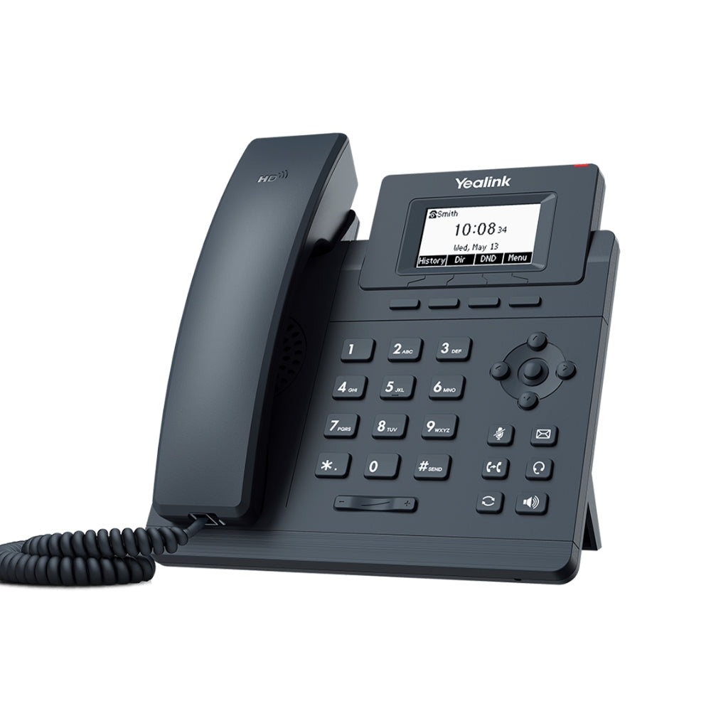 Telefono IP Yealink 1xLinea SIP 2xPuertos 100Mbps Pantalla 2.3" 5 Teclas Programables Conferencia 5 Vias Incluye Fuente SIP-T30