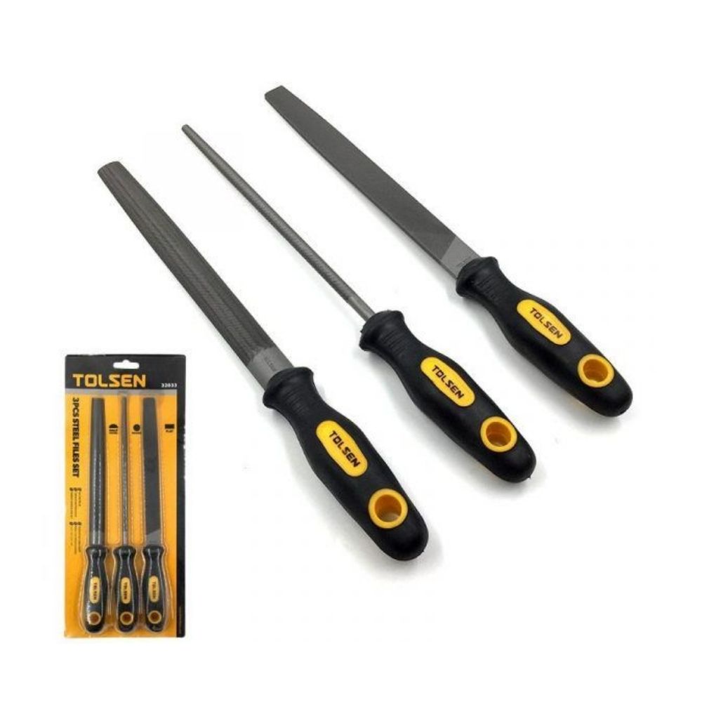 Set de 3 Limas Tolsen 200mm 8" Plano Semicircular y Redondo 32033