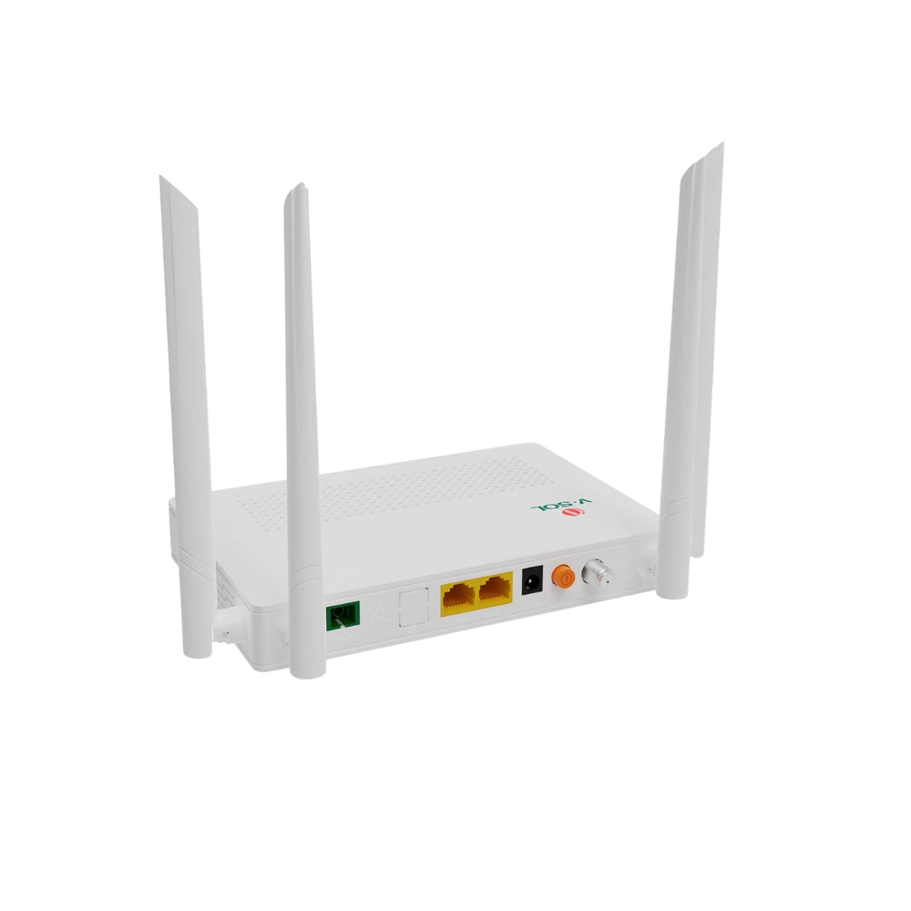 ONU V-Sol modo Dual XPON EPON GPON WiFi5 AC1200 2.4 y 5GHz XPON+2GE+WiFi5+USB 3.0+CATV RF Conector SC/APC 4xAntenas 5dBi IPv6 QoS L3 Firewall V2802ACT