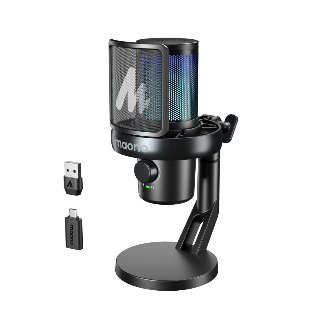 Microfono Inalambrico Maono de Escritorio RGB Cambio de Voz con IA Bateria de Larga Duracion hasta 75 Horas Cancelacion de Ruido a 1 Clic DM40 PRO