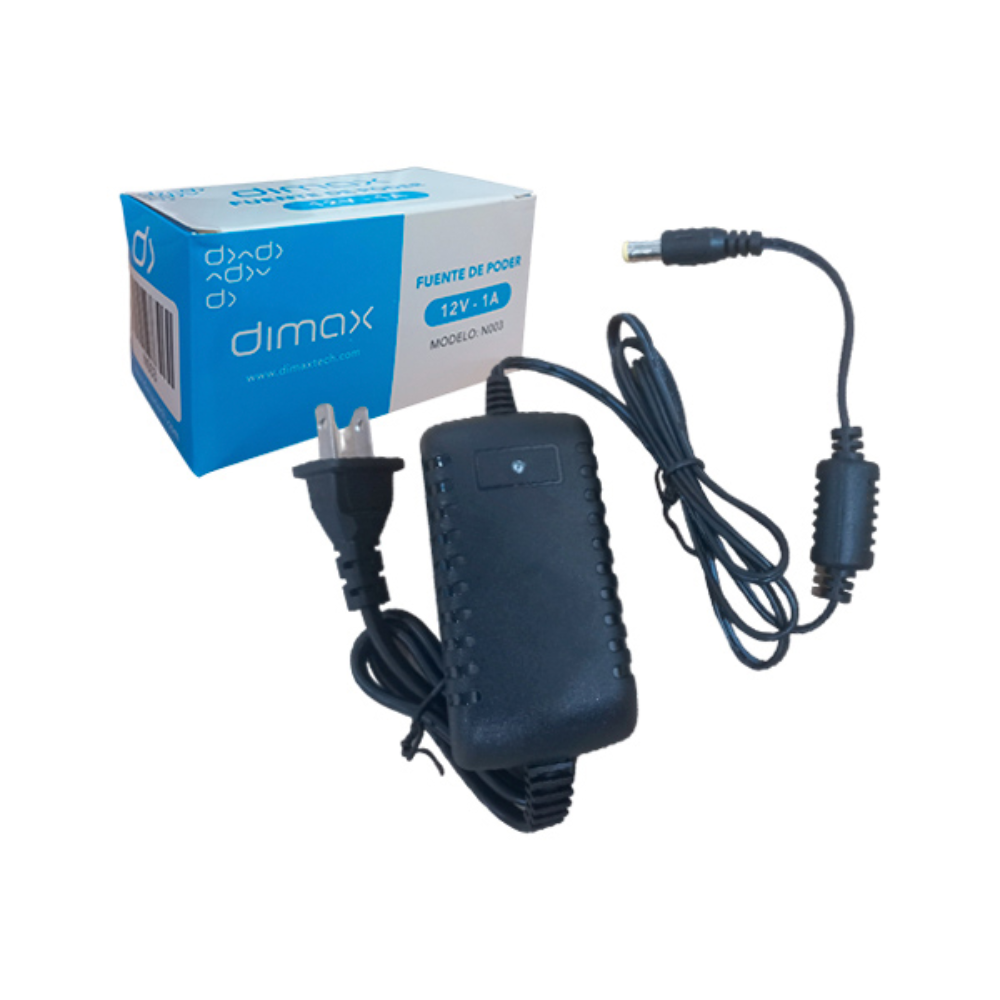 Fuente de Poder Dimax Salida 12Vdc 1Amp Soporta Camara Chapa y Control de Acceso N003