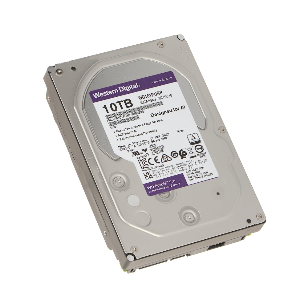 Disco Duro Western Digital Purpura Pro 10TB 7200RPM Sata 6Gbps 3.5" Trabajo 24/7 para Video Vigilancia con IA WD101PURP