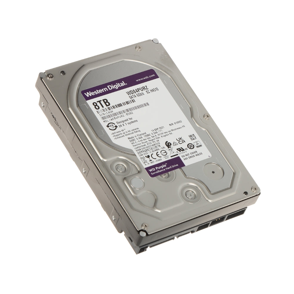 Disco Duro Western Digital Purpura 8TB 5400RPM Sata 6GB/s 3.5" Trabajo 24/7 para Video Vigilancia WD84PURZ