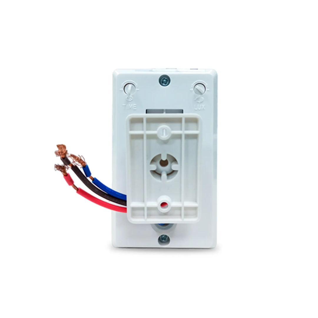 Sensor de Movimiento Dimax para Pared Angulo 180° Rango Detecta 12Metros Ajuste Tiempo 10sec-10min Carga 300-1200Watts IP20 E008