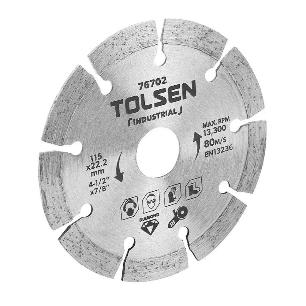 Disco de Corte Tolsen 4.5" 115x22.2 Diamantado Espesor de 10mm Maximo 13,300 RPM 76702