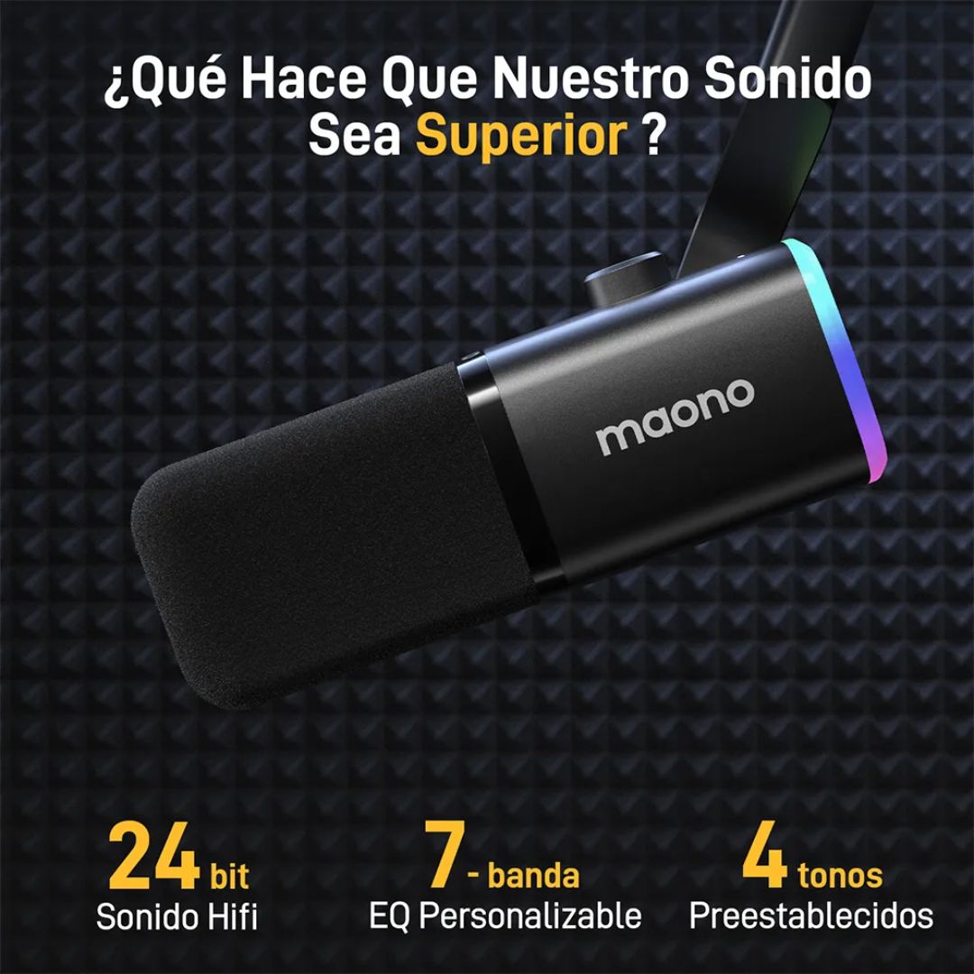 Microfono Dinamico Maono RGB Puertos USB o XLR Compatible con Software Maono Link PD100X