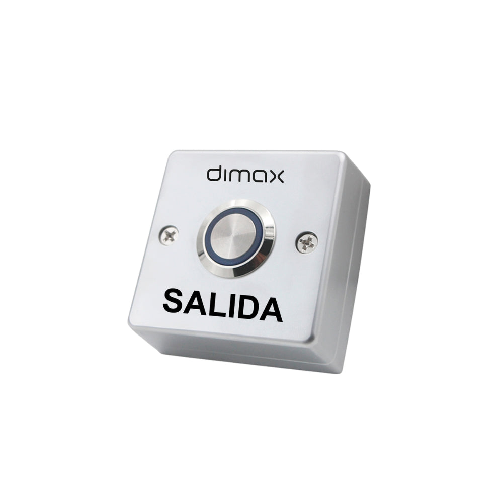 Boton de Salida Dimax de Aleacion de Zinc Contacto NO COM LED Azul Voltaje 12Vdc No Incluye Caja C787