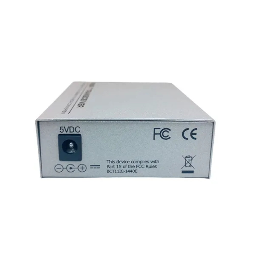 Conversor de Fibra Optica Dimax a Ethernet 10 100 Mbps Conector Duplex SC Monomodo Alcance 25Km con Fuente de Poder 5Vdc 1Amp CONV-SM-901