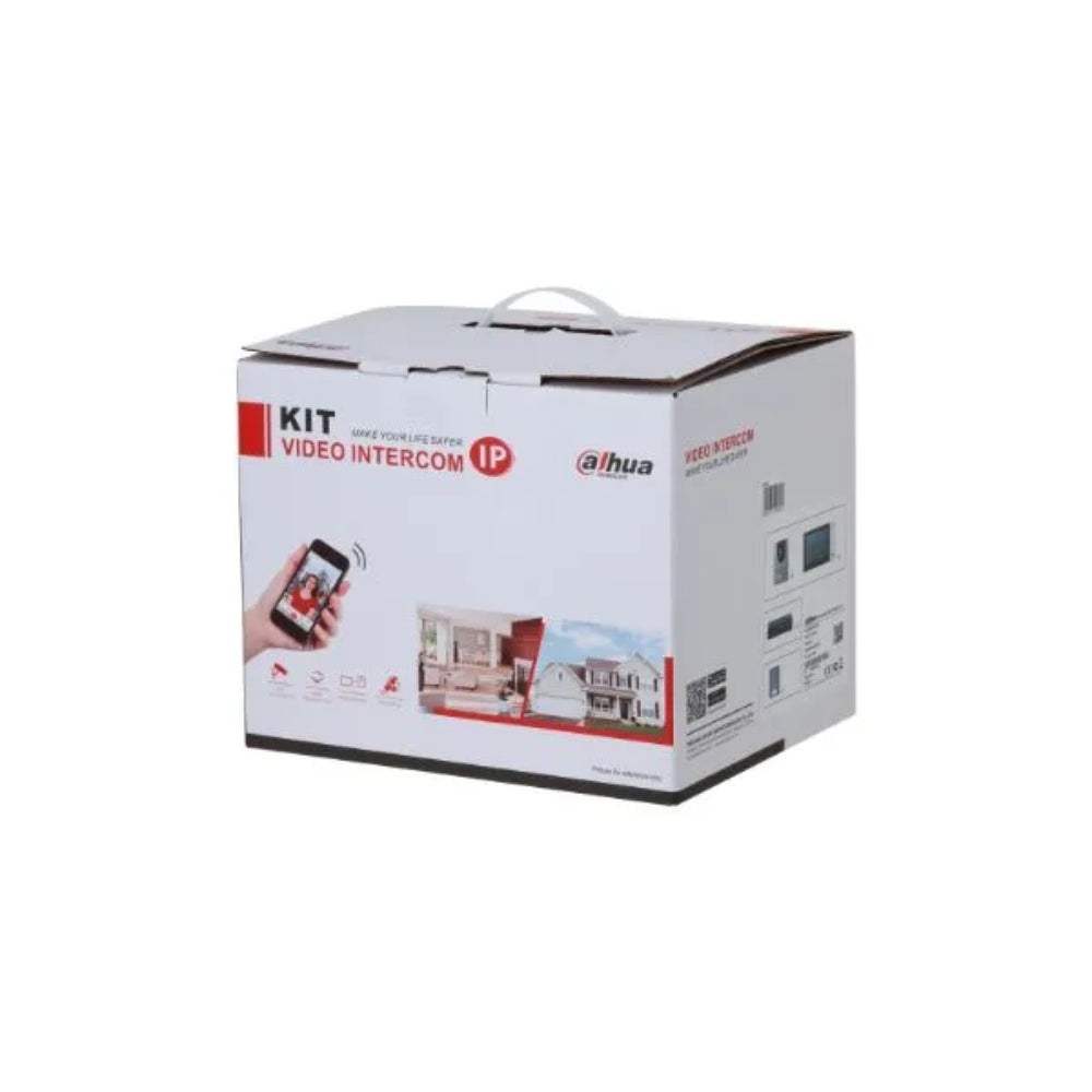 Kit de Video Portero Dahua IP Monitor 7" POE Alarma 7/1 Frente de Calle 2MP 140grados POE IP65 Switch 4 Puertos POE DHI-KTP01LF