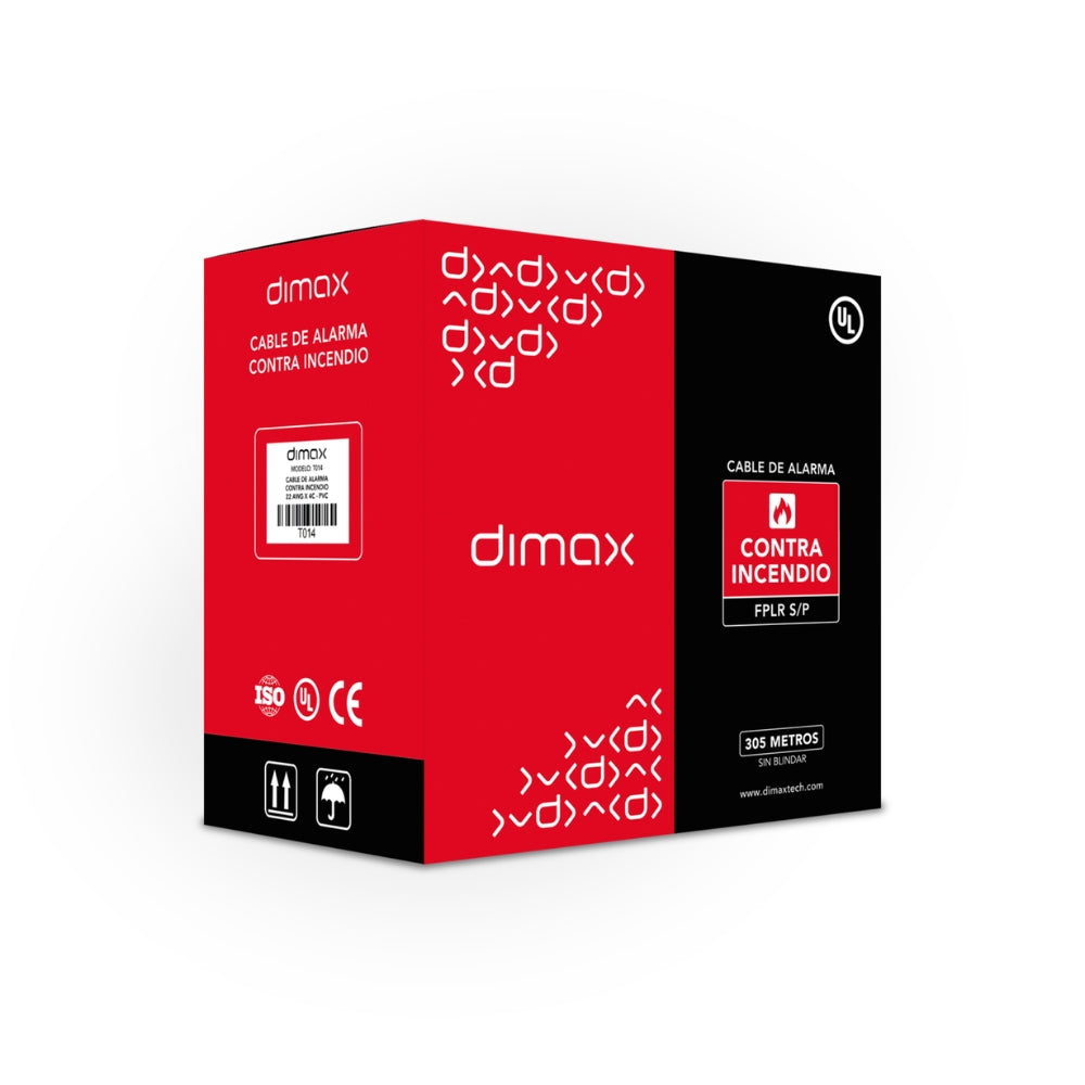 Cable Contra incendio Dimax 22AWGX2C-LSZH Rollo de 305metros color Rojo Certificacion UL T014