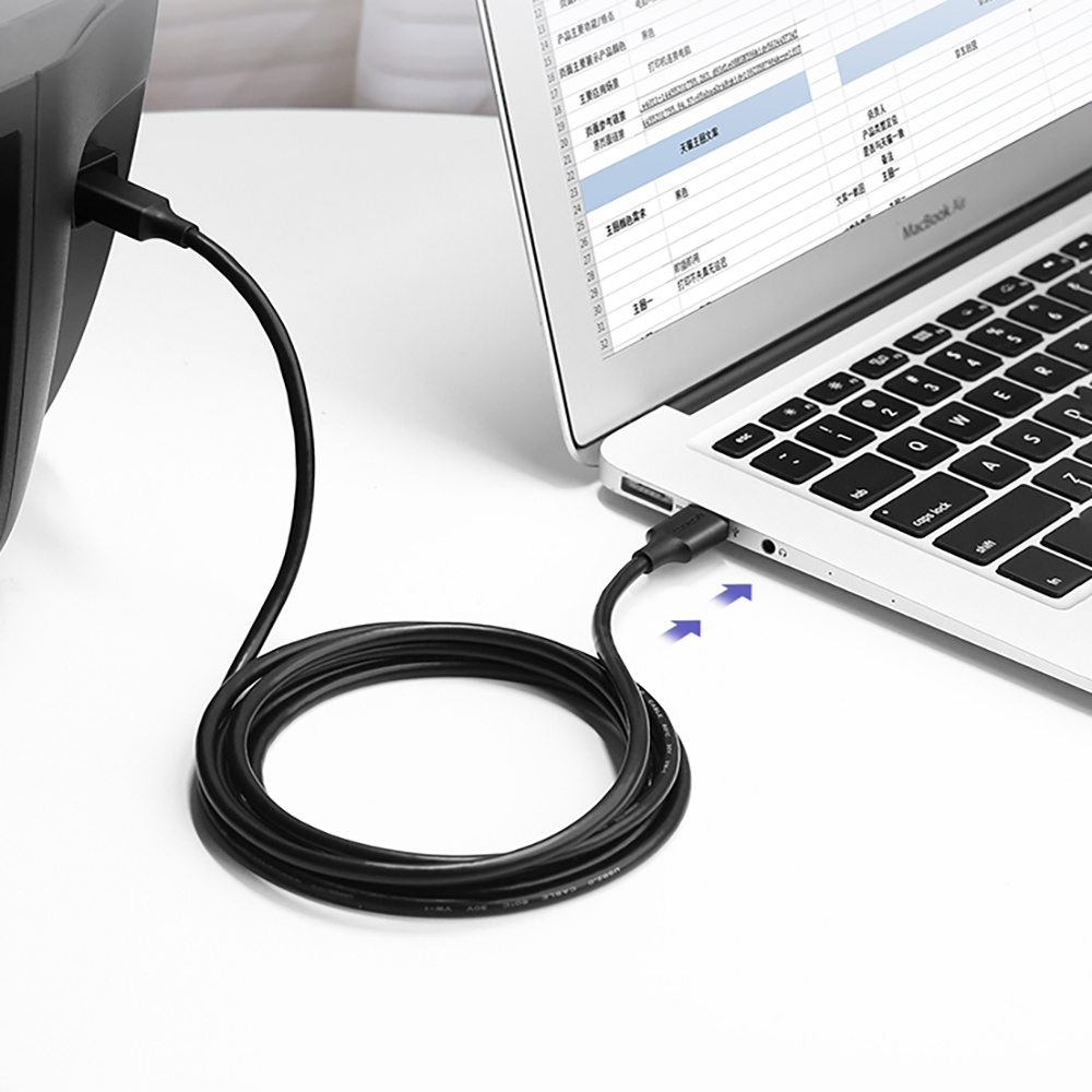 Cable de Impresora Ugreen AM a BM USB 2.0 hasta 40Mbps Cable de 2M color Negro 20847