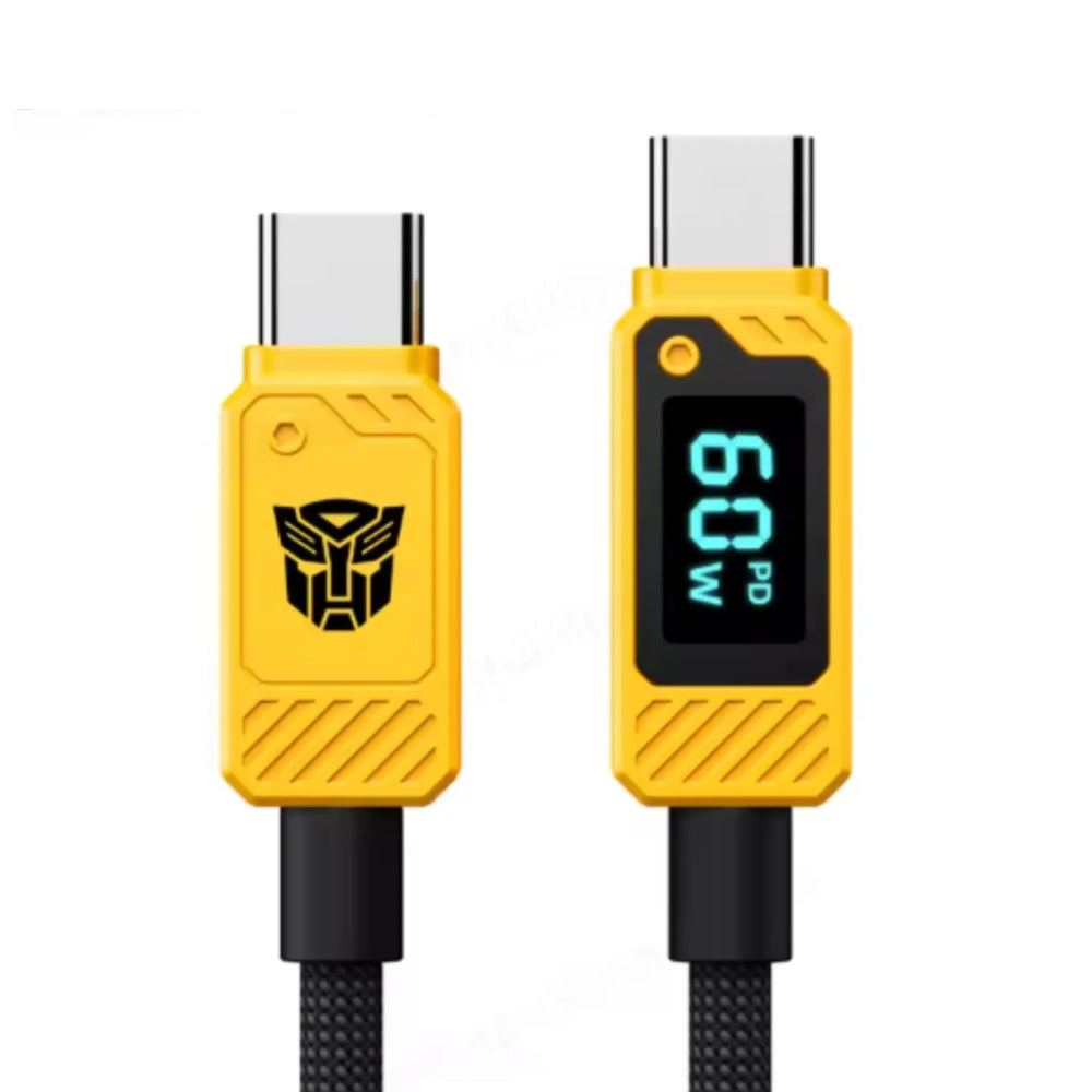 Cable USB-C Transformers de Carga Rapida PD 60Watts con Pantalla de Carga Transmite Datos y Carga Proteccion de Cable de Nylon Tejido Ultra Resistente TF-A18-YW