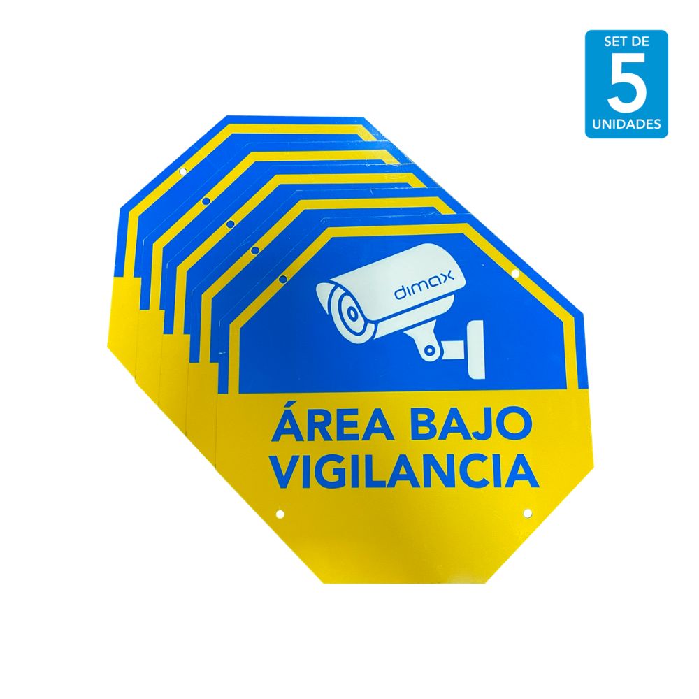 Pack de 5 Unidades de Señal de Monitoreo de CCTV Dimax 21x21cm C916