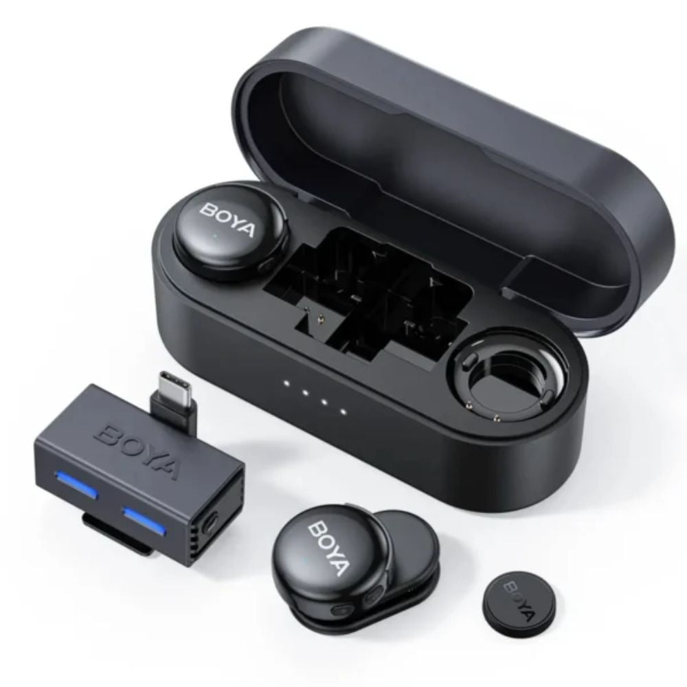 Microfono Inalambrico Boya 2en1 tipo Boton Conexion USB-C Cancelacion de Ruido AI de 2 niveles Bateria hasta 30 horas Sonido HiFi BOYALINK 3-02
