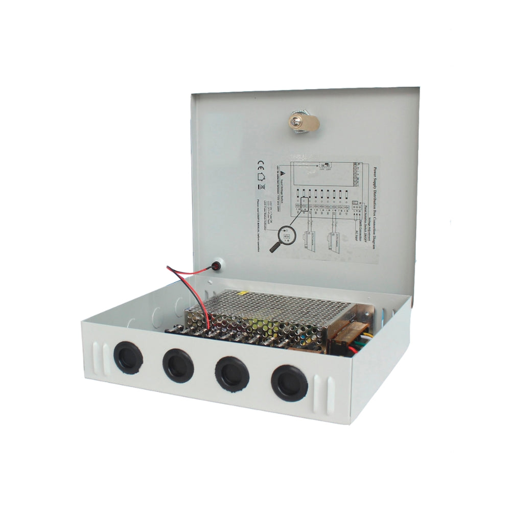 Fuente Supervisada Dimax 12Vdc 10Amp con 9 Salidas para Camaras 12Vdc 1.1Amp Caja Metalica Fusible General y por Canal M008