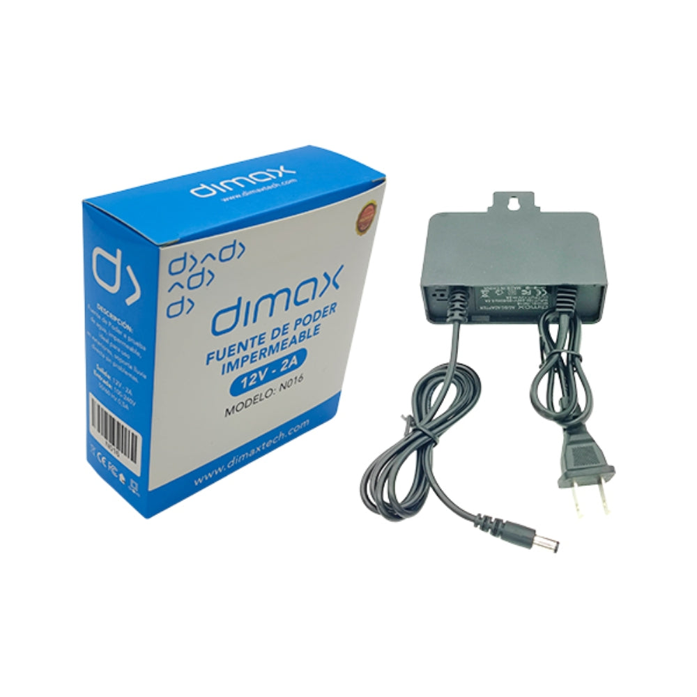 Fuente de Poder Dimax Salida 12Vdc 2Amp para Exteriores Soporta Camara Chapa y Control de Acceso N016