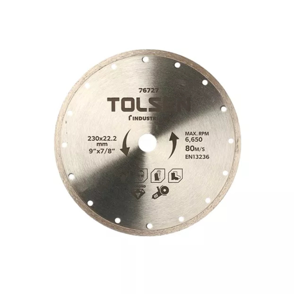 Disco de Corte Tolsen 9" 230x22.2 Diamantado Espesor de 7.5mm Maximo 6,650 RPM 76727