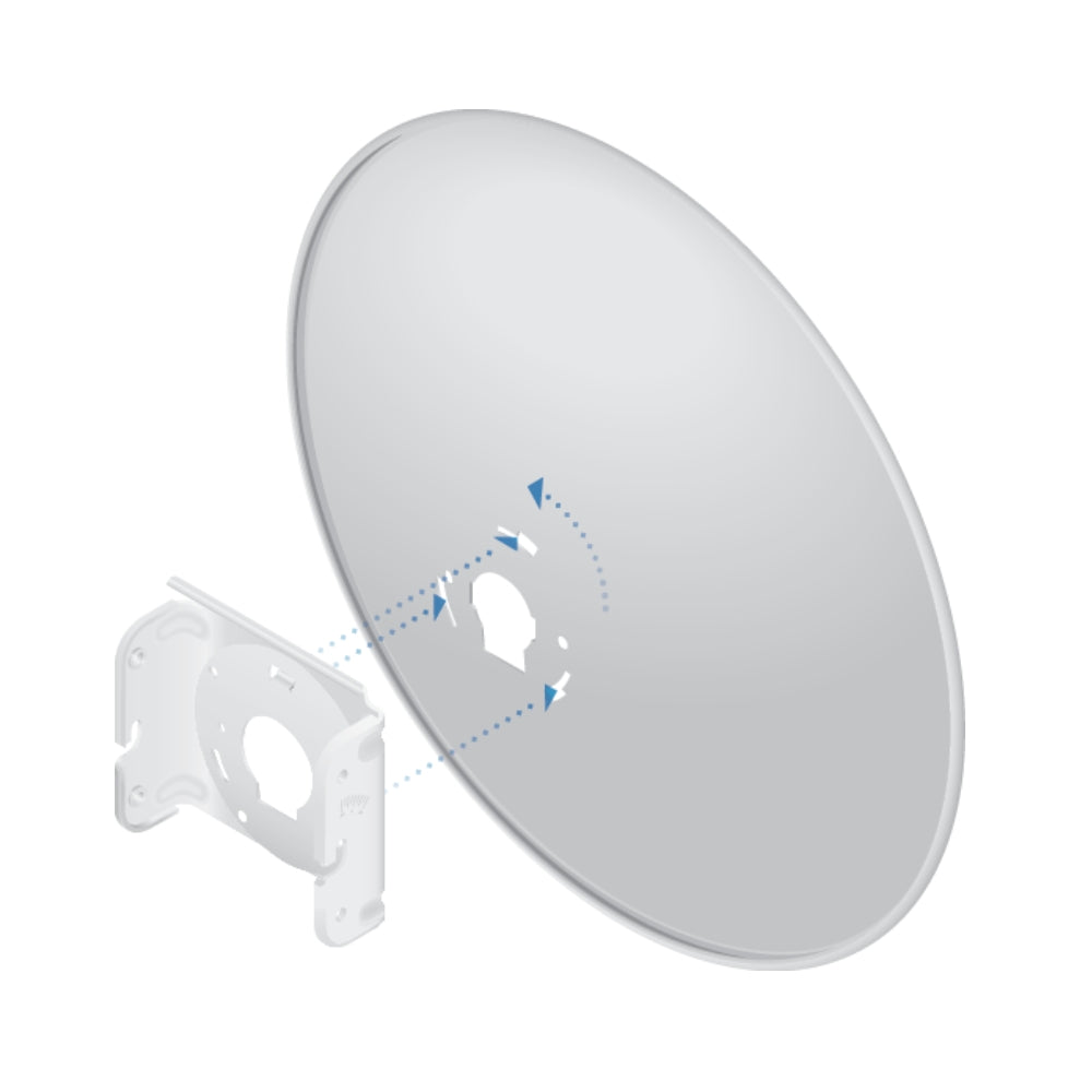 Powerbeam Ubiquiti AC Gen2 Frecuencia 2.4 y 5GHz 24dBm 450Mbps Alcance 25+Km 1xEthernet Gigabit Kit de Montaje Inyector PoE Incluido Manejado por Umobile UB-PBE-5AC-GEN2