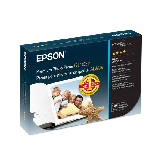 Papel Fotografico Epson Premium Brillante sin Borde de 4" x 6" caja de 100 Hojas S041727