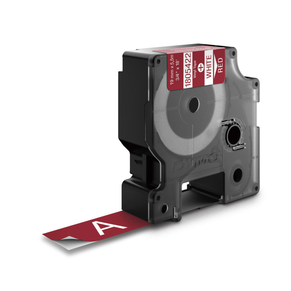 Cinta Dymo Rhino Industrial Vinil Blanco fondo Rojo 19mm x 5.5m 1805422