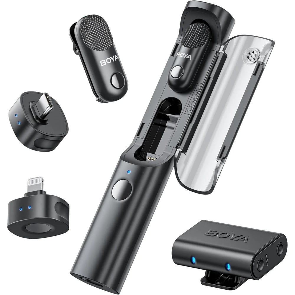 Microfono Inalambrico Boya 4en1 Cancelacion de Ruido Alcance 100m Bateria 30horas Puerto USB-C y Lightning BOYA MAGIC-02