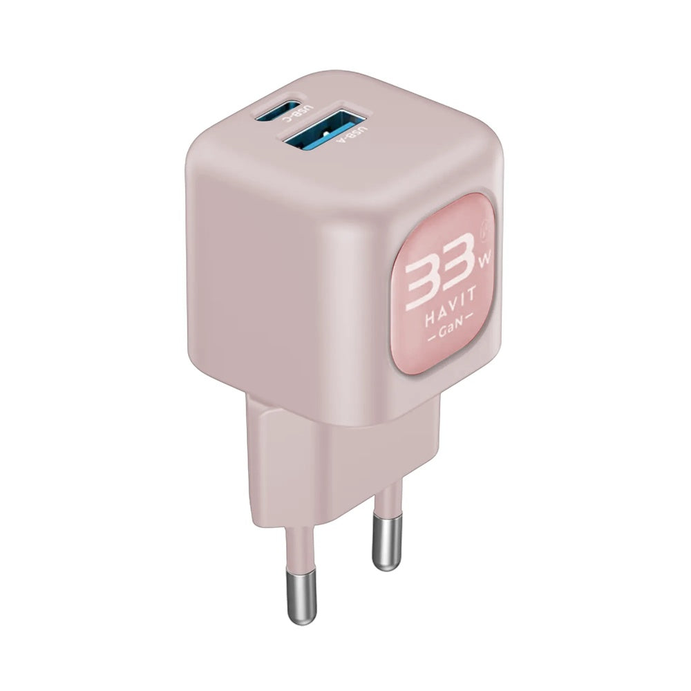 Cargador Havit 33W Doble Salida 1xUSB-A y 1xUSB-C color Rosado UC230 EU-P