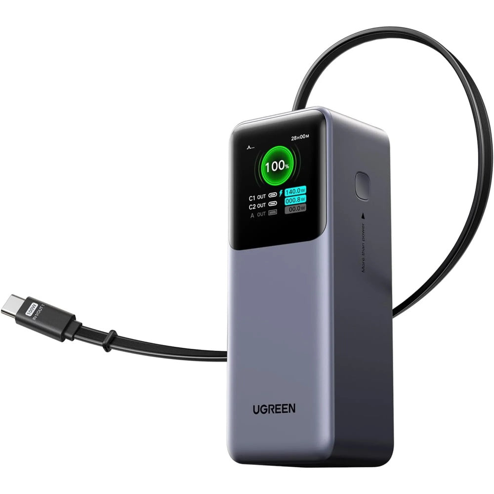 Power Bank Ugreen Nexode 20.000mAh Carga Ultrarapida 100W y 65W Pantalla TFT Inteligente Cable USB-C 55987B