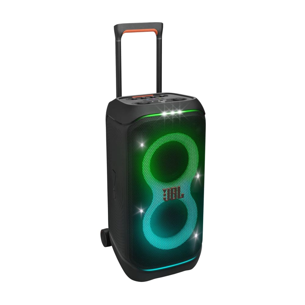 Parlante JBL Partybox Stage 320 Sonido Potente Show de Luces Futurista Ruedas y Jalador Telescopico Auracast Bateria hasta 18