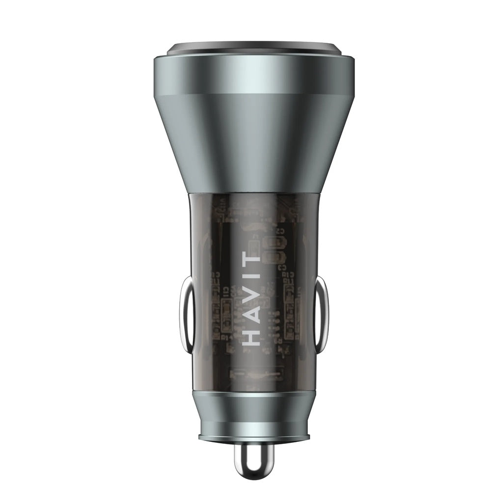Cargador de Vehiculo Havit 30W Doble Salida 1xUSB-A 18W y 1xUSB-C 20W Entrada 12-24V Proteccion Inteligente CC2017-BKBL