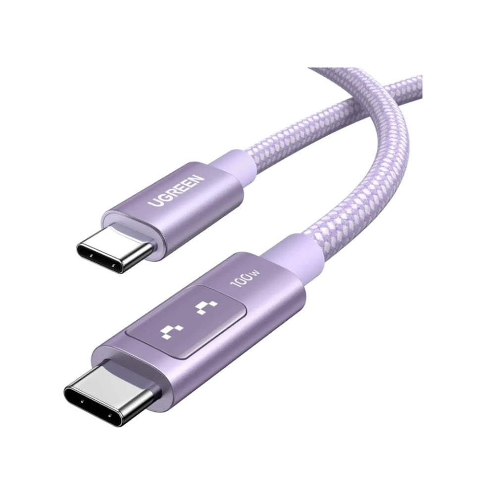 Cable Ugreen Robot USB-C a USB-C 100W Longitud 1m Transferencia de Datos Pantalla LED con Expresion color Lila 35501