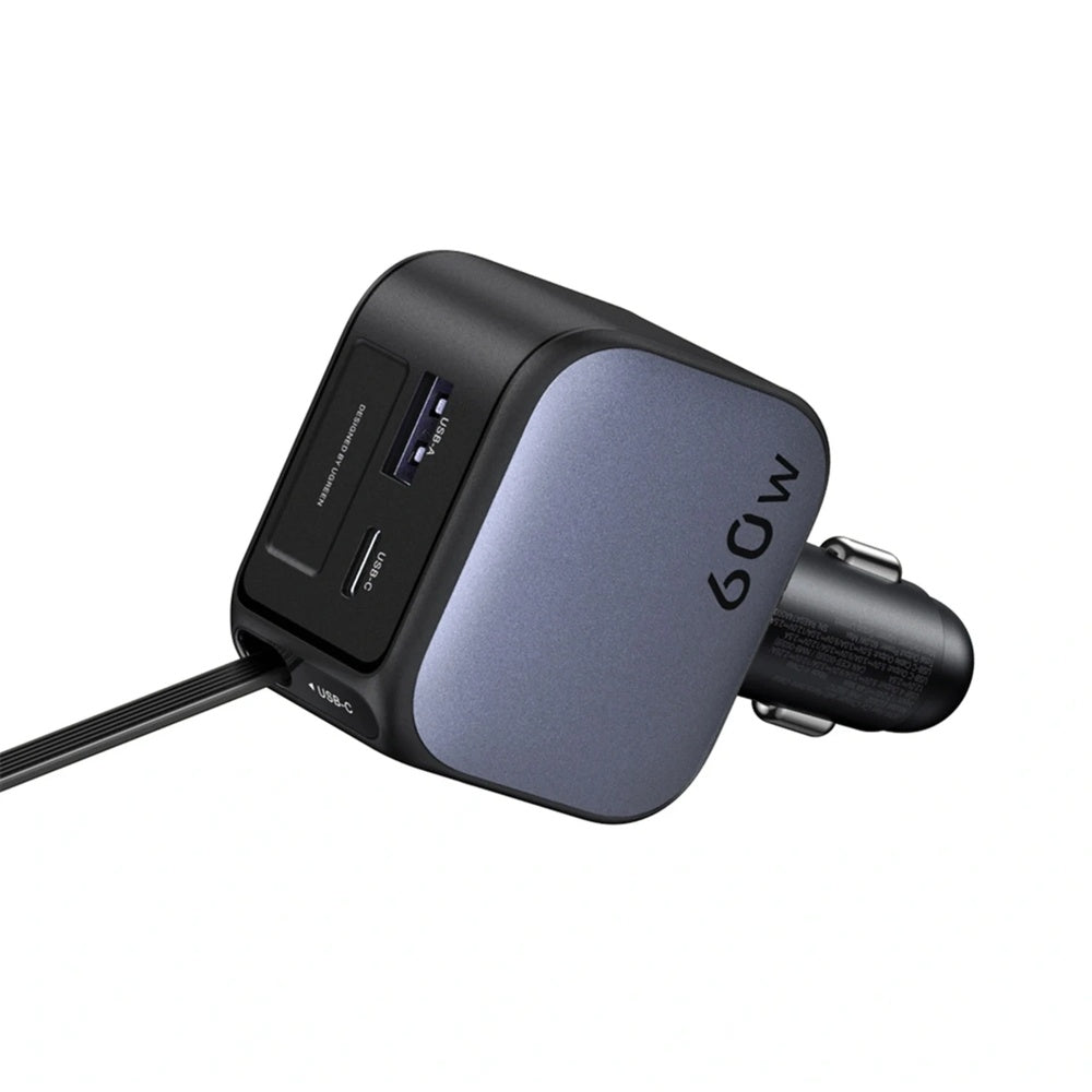 Cargador Ugreen de Vehiculo 60W con Cable Retractil 70cm Puertos 1xUSB-A 1xUSB-C Compatibilidad Universal 55212B