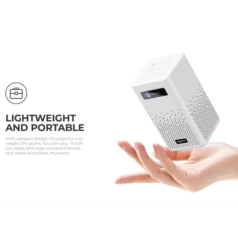 Mini Proyector Havit HD DLP 180 ANSI Lumens Android 9 Peliculas 3D Doble Banda 2.4 y 5GHz Coreccion de Imagen PJ208-EU-W