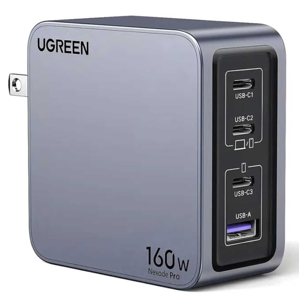 Cargador Ugreen Nexode Pro 160W GaN Carga Simultaneo 4 Equipos 3xUSB-C 1xUSB-A Incluye Cable de Carga 25876