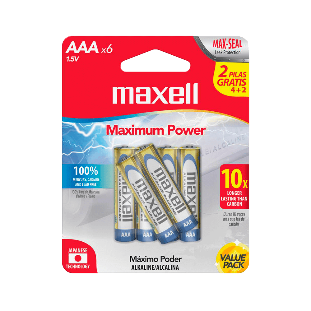 Pack de 6 Pilas Bateria Maxell AAA Alcalina 1.5Volts 723813