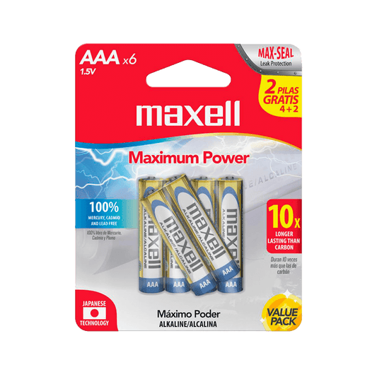 Pack de 6 Pilas Bateria Maxell AAA Alcalina 1.5Volts 723813