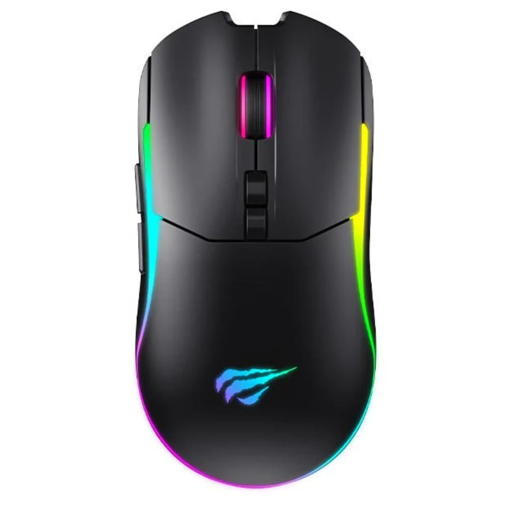 Mouse Gamer Havit RGB 6 Niveles Ajustables hasta 10000 DPI Triple Conexion 2.4GHz BT v5.0 y USB-C Recargable MS1020WB-BK