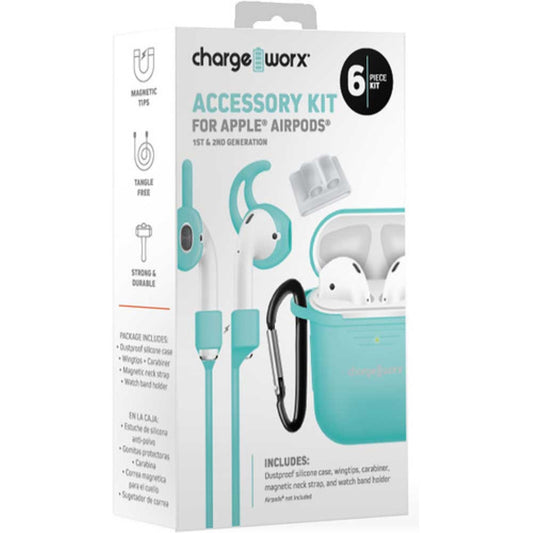 Funda Charge Worx para AirpoDS 1ra y 2da Generacion Kit de 6 piezas color Menta CX9030MNT