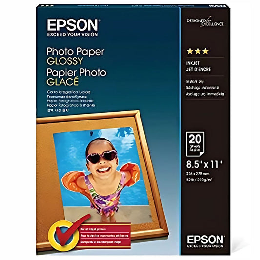 Papel Fotografico Epson Brillante sin Borde de 8.5" x 11" caja de 20 Hojas S041141