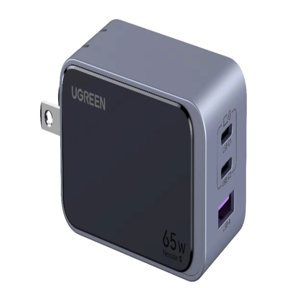 Cargador Ugreen 65W Nexode S GaN Puertos 1xUSB-A 2xUSB-C 3 Cargas en Simultaneo 45223