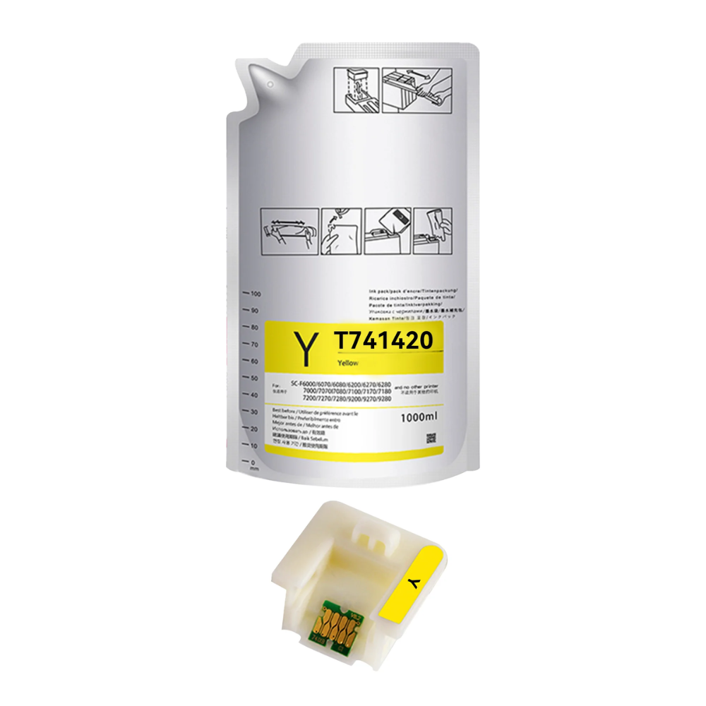 Cartucho de Tinta Epson T741 Ultrachrome DS para Plotter de Sublimacion color Amarillo de 6L T741420