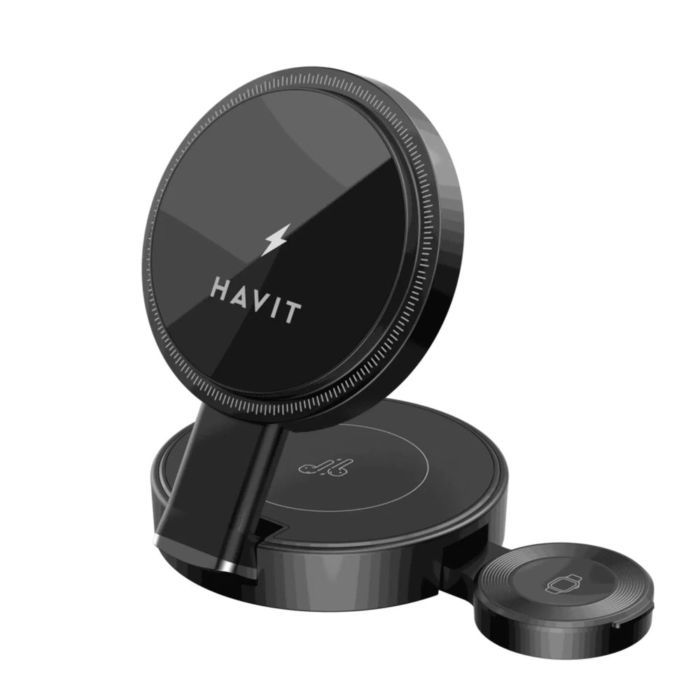 Estacion de Carga 3en1 Havit Plegable 15W Carga Rapida y Eficiente Auriculares 5W Diseño Premium y Compacto W3100
